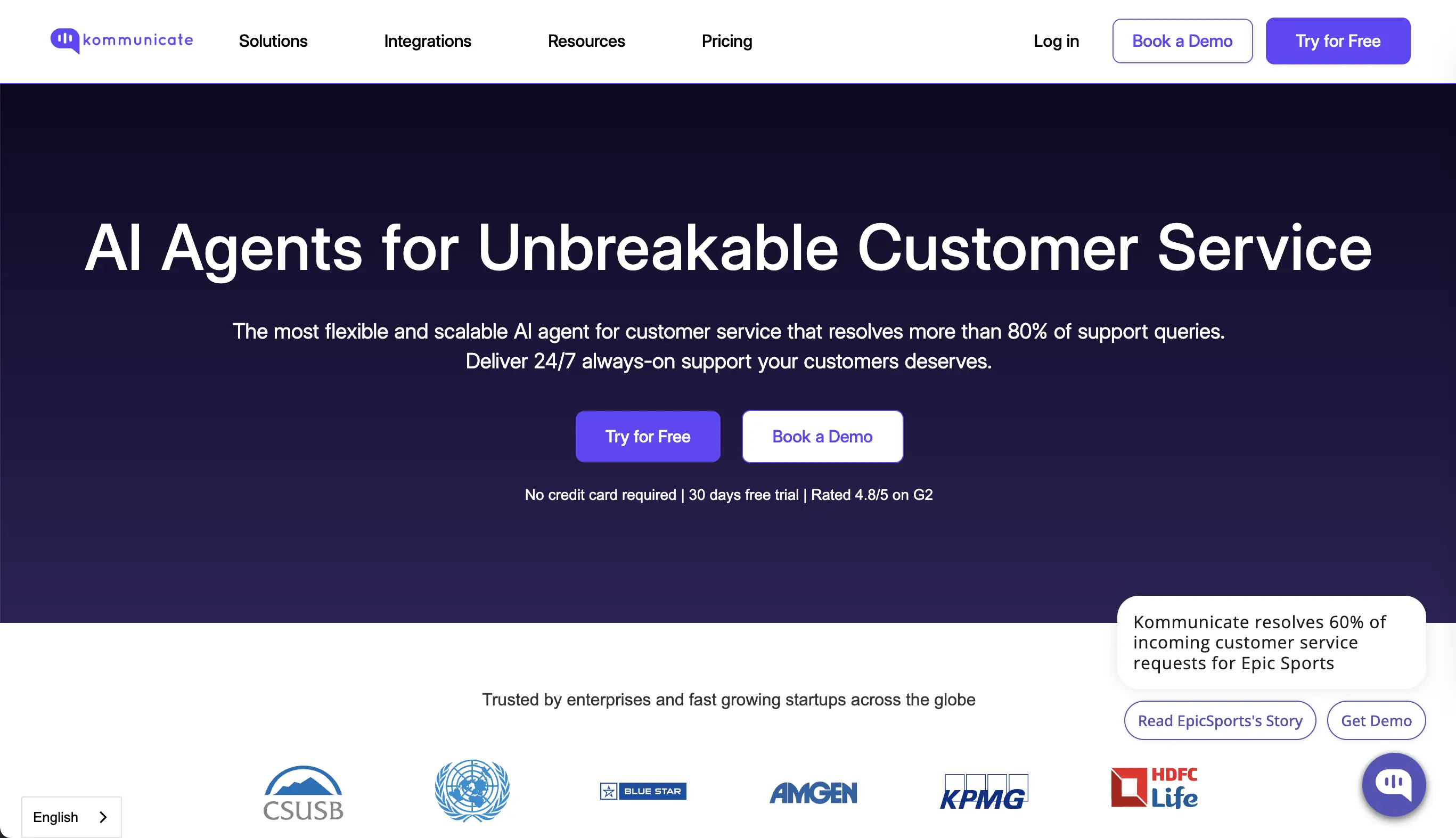 Hero image of Kommunicate's homepage with the text - AI Agents for Unbreakable Customer Service